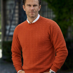Men Crew Neck Cable Orange