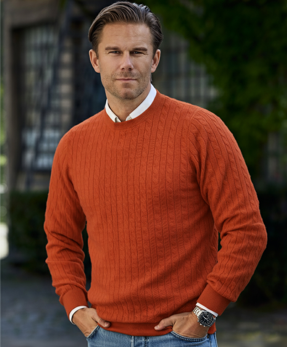 Men’s Cashmere Crewneck – 12gg Cable Knit