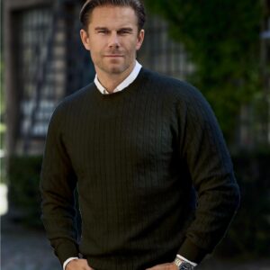 Men Crew Neck Cable Grey