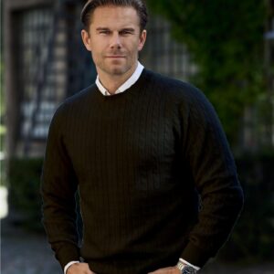 Men Crew Neck Cable Black