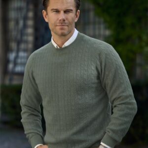 Men Crew Neck Cable Green