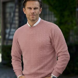Men Crew Neck Cable Pink
