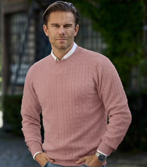 Men Crew Neck Cable Pink