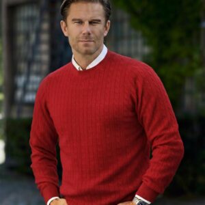 Men Crew Neck Cable Red
