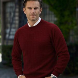 Men Crew Neck Cable Red