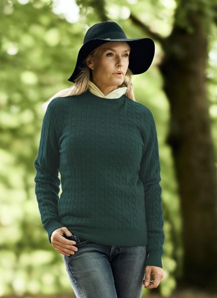 Women Crew Neck Cable Brown