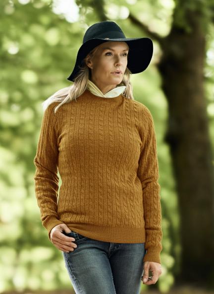 Women Crew Neck Cable Brown