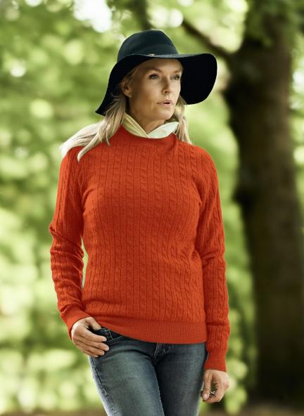 Women Crew Neck Cable Brown