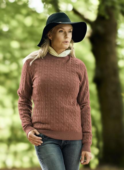 Women Crew Neck Cable Brown