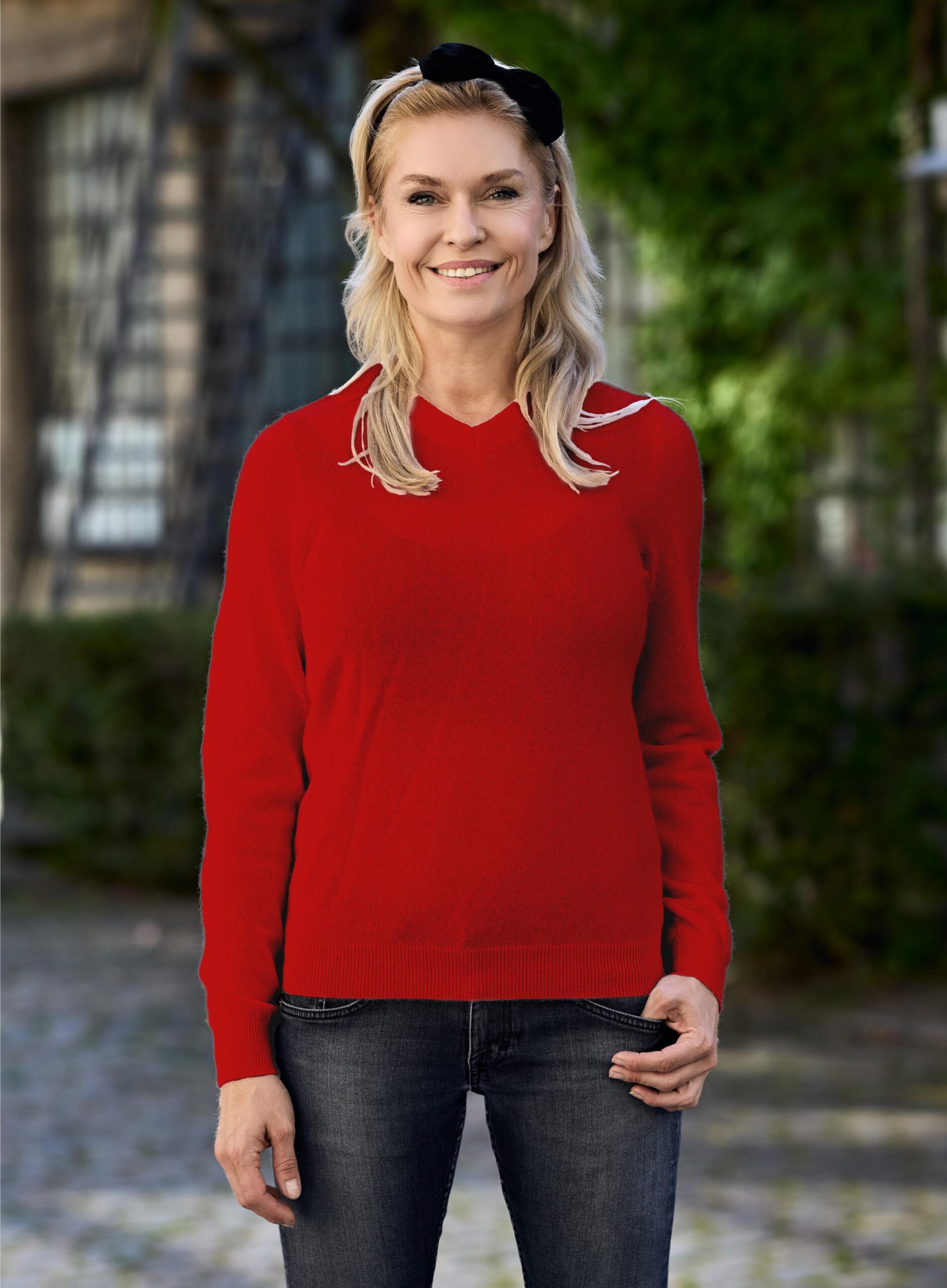 Women V Neck Plain Pink