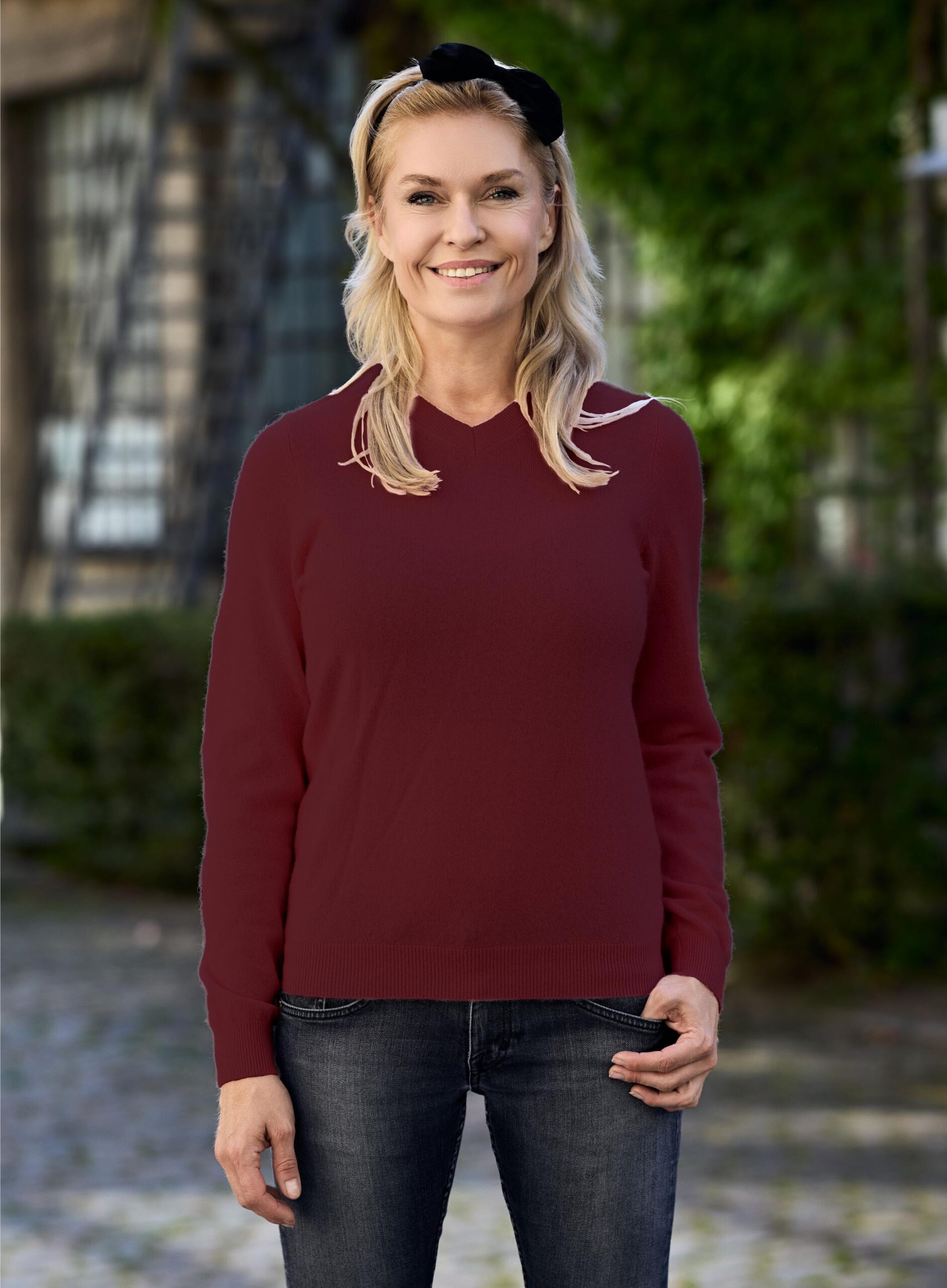 Women V Neck Plain Pink